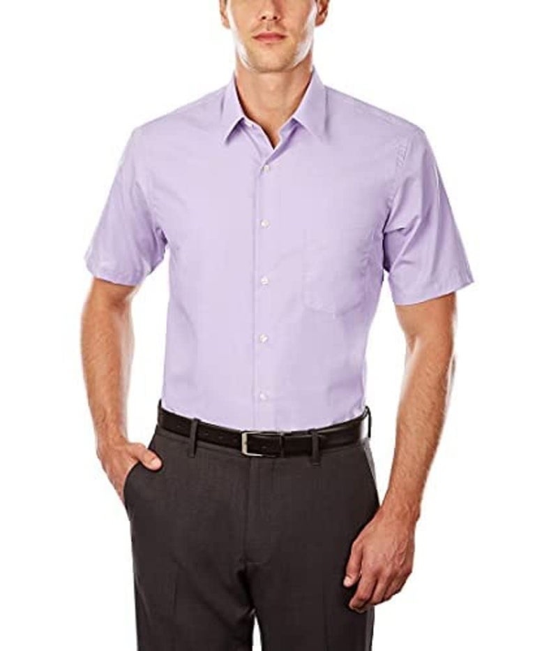 Van Heusen Men's Short Sleeve Dress Shirt Regular Fit Poplin Solid, Lavender, 16" Neck - Image 3